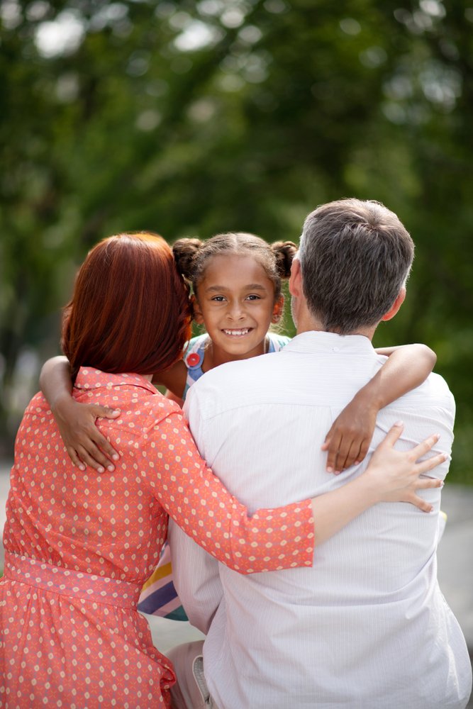 Meeting,Adoptive,Parents.,Dark eyed,African american,Girl,Meeting,Her,Adoptive,Parents
