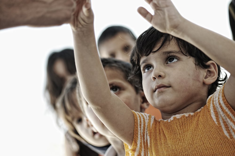Hungry,Children,In,Refugee,Camp,,Distribution,Of,Humanitarian,Food